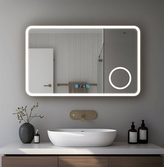 Espejo de baño LED con reloj digital y luz regulable