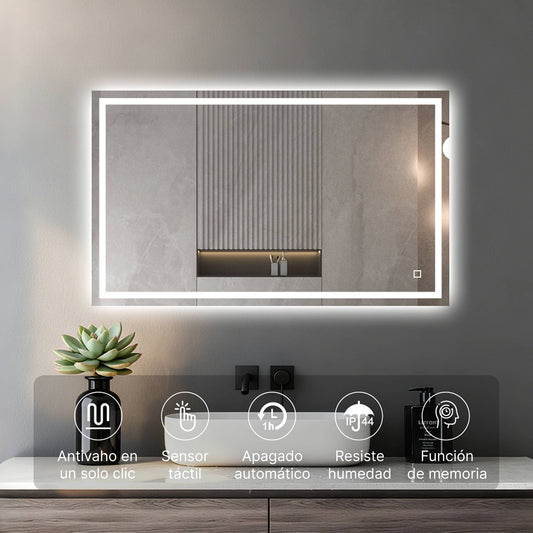 Espejo de baño antivaho con luz LED en 3 tonos y brillo regulable