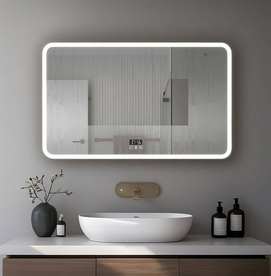 Espejo de baño con luz LED con brillo ajustable y altavoces Bluetooth integrados