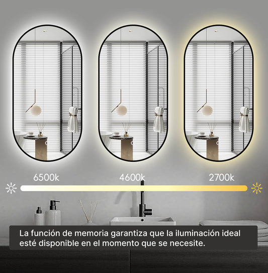 Espejo de baño ovalado con iluminación ambiental LED regulable