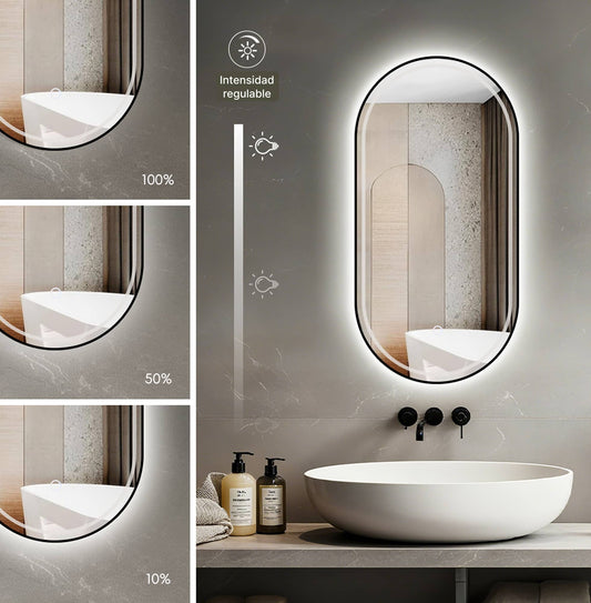 Espejo de baño ovalado con luz regulable de cálida a fría 2700K - 6000K