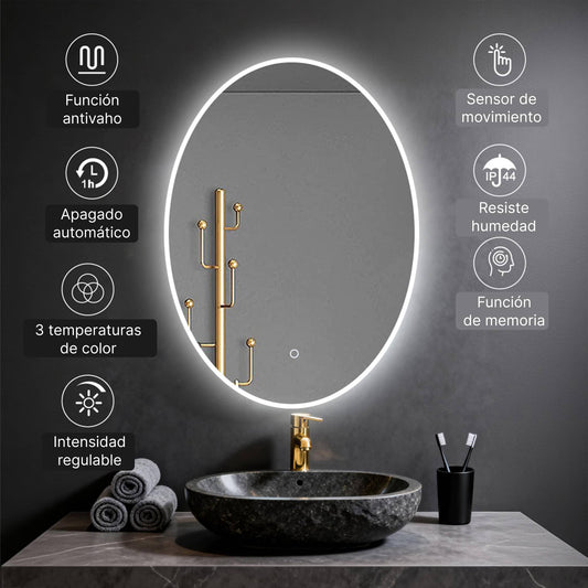 Espejo de baño ovalado con iluminación LED regulable