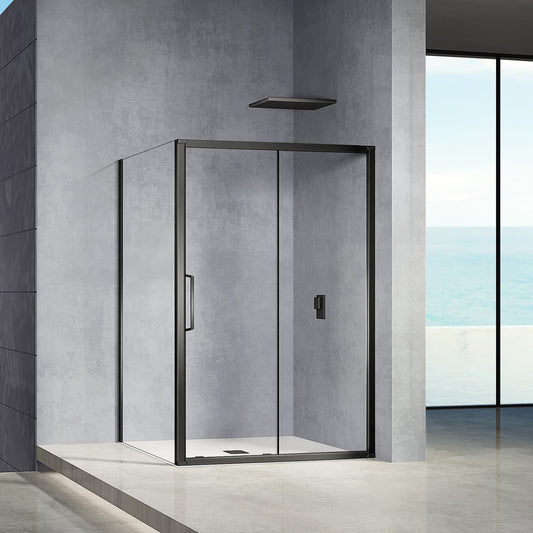 Mampara de ducha corredera de cristal antical de 6 mm con puerta y panel fijo, de 185 cm de altura