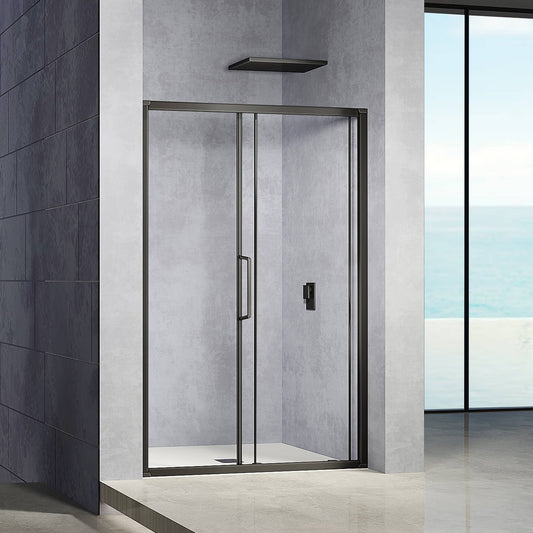 Puerta de ducha de aluminio y cristal transparente de 6 mm, corredera, altura 185 cm