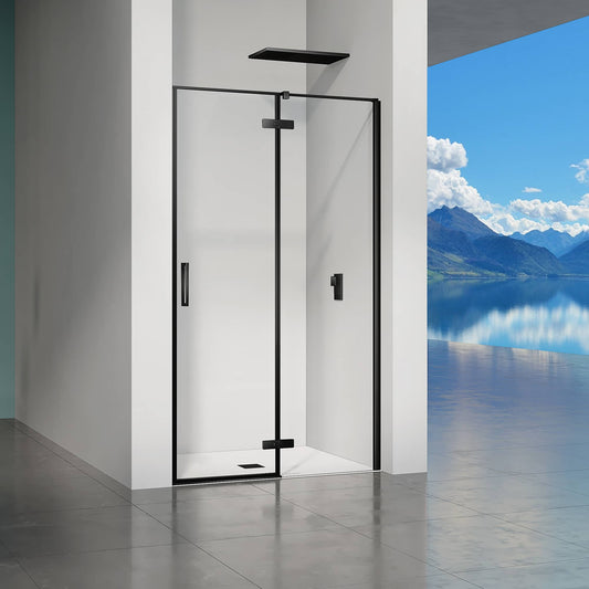 Puerta de ducha pivotante de cristal con bisagras y apertura hacia la izquierda