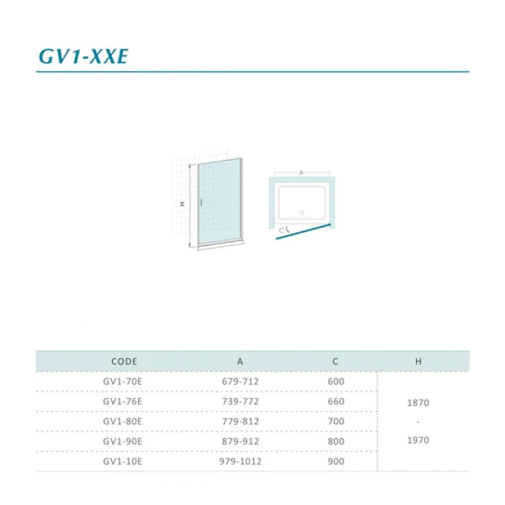 Puerta de ducha pivotante de 197 cm de altura, fabricada en cristal transparente antical