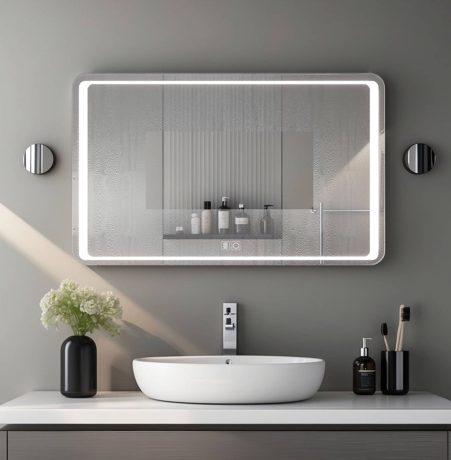 Espejo de baño antivaho con luz fría 6000K y brillo regulable