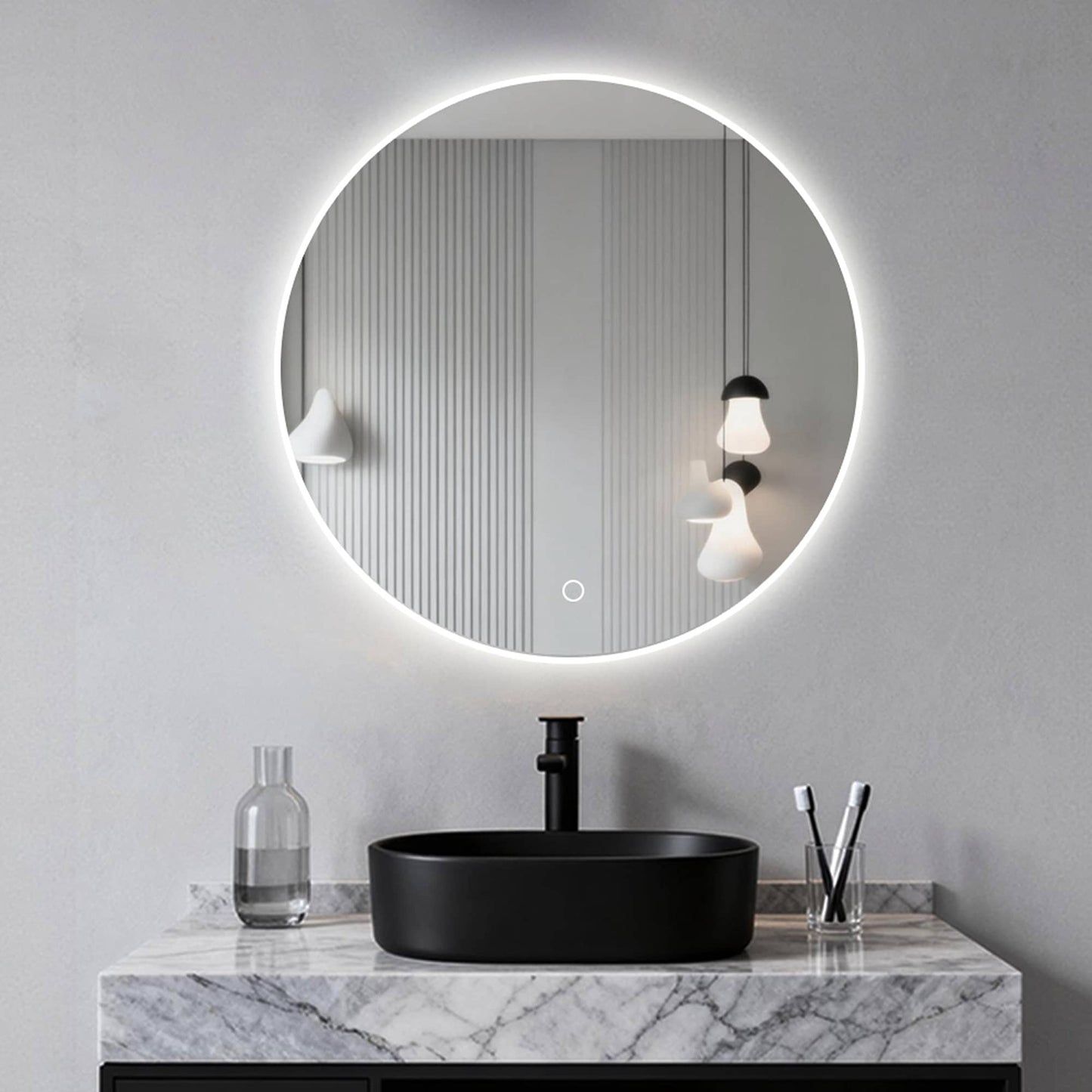 Espejo de baño circular antivaho con luz LED regulable