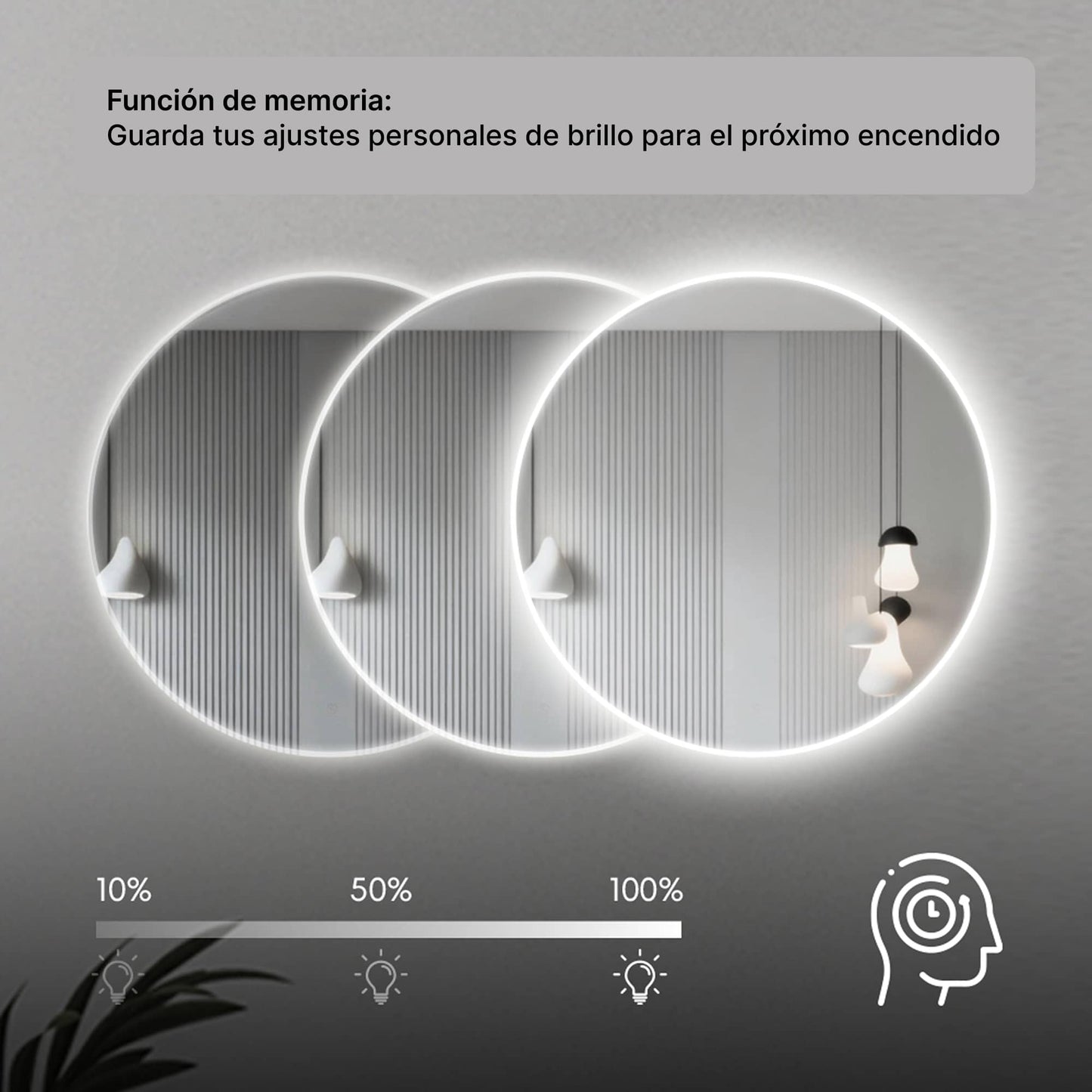 Espejo de baño circular antivaho con luz LED regulable