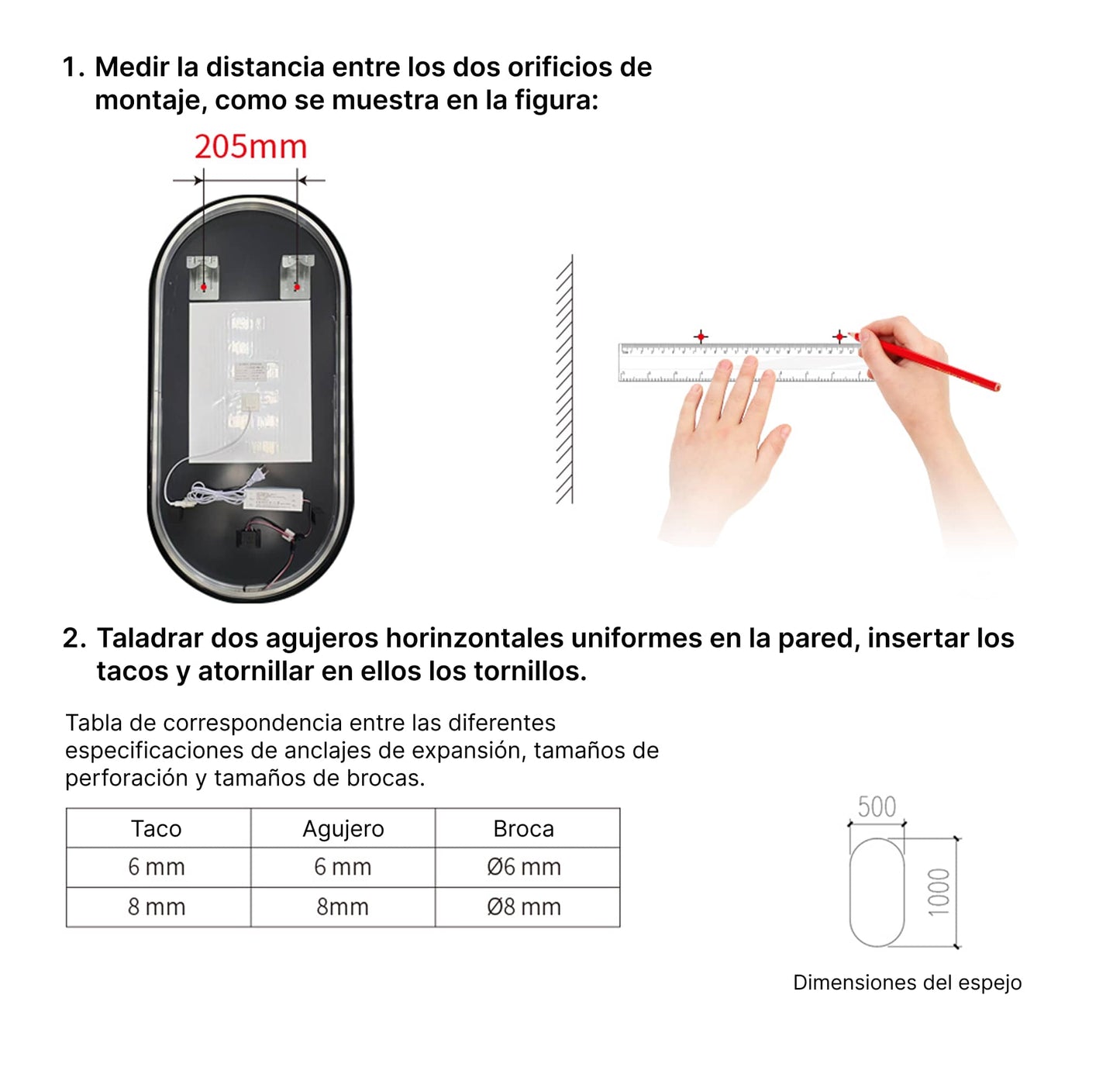Espejo de baño ovalado con luz regulable de cálida a fría 2700K - 6000K