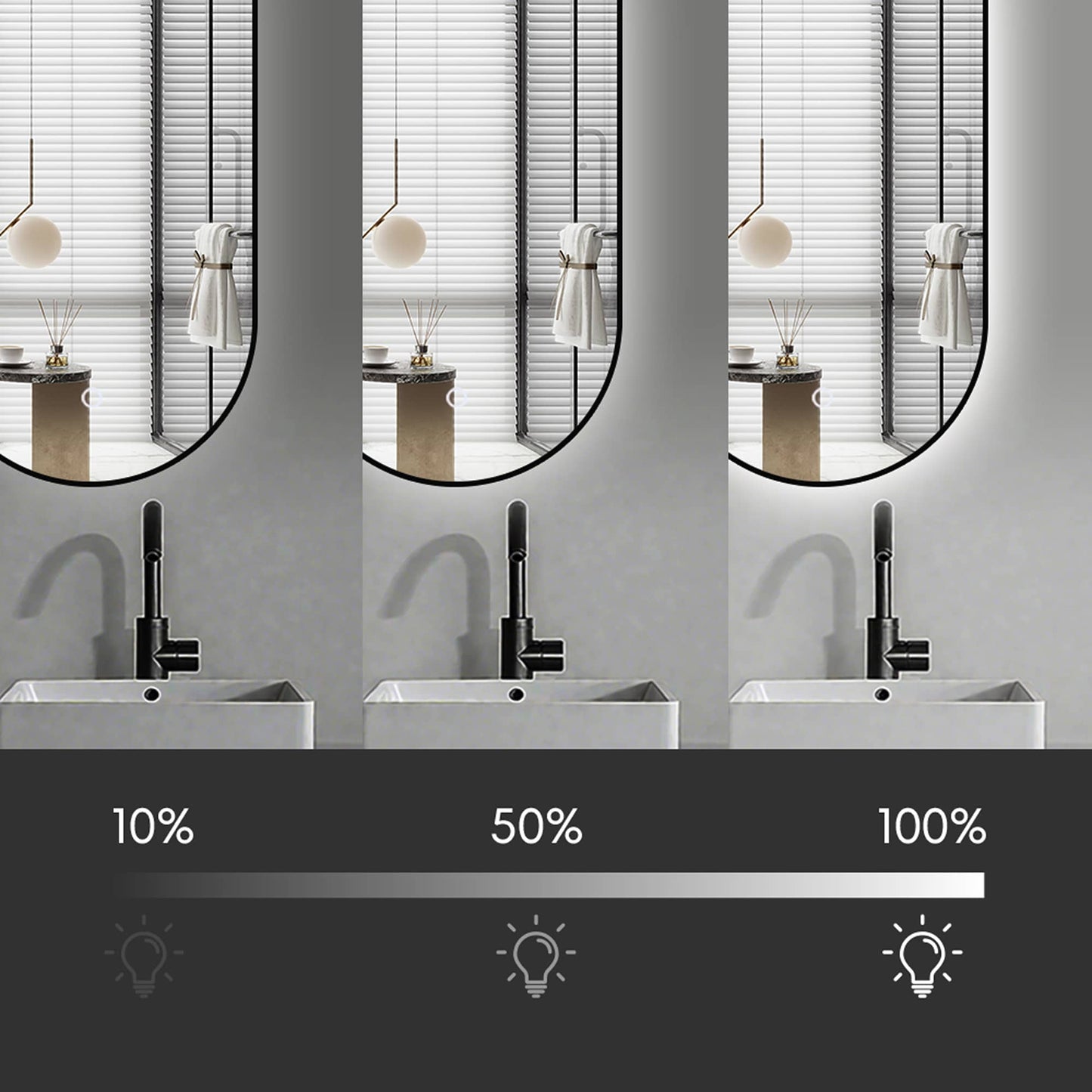 Espejo de baño ovalado con iluminación ambiental LED regulable