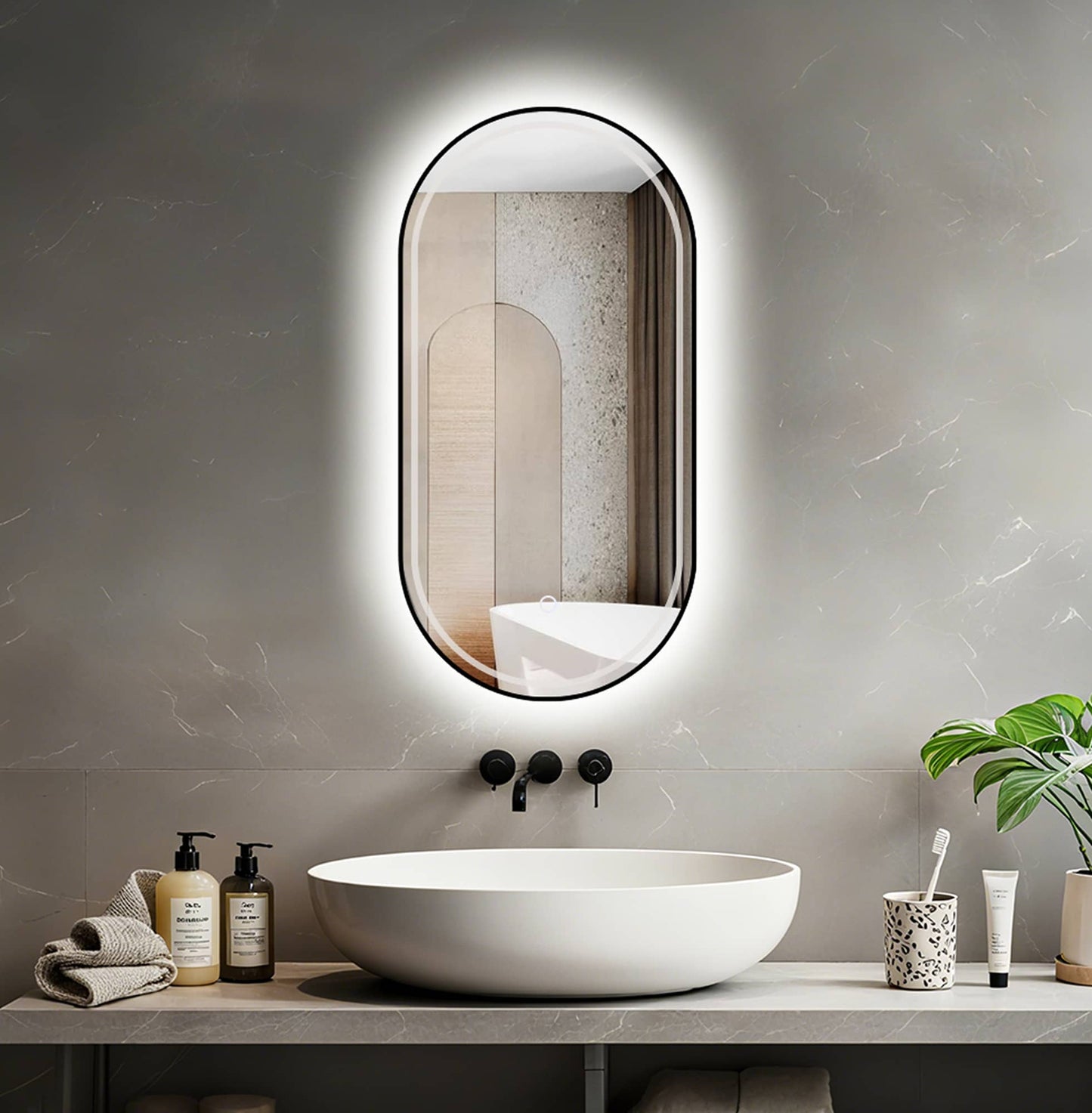 Espejo de baño ovalado con luz regulable de cálida a fría 2700K - 6000K