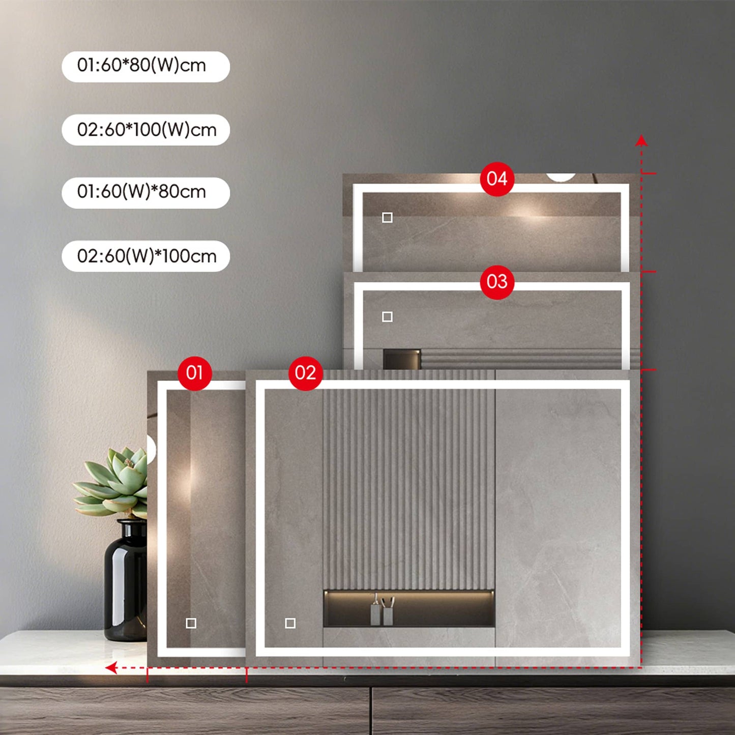 Espejo de baño antivaho con luz LED en 3 tonos y brillo regulable