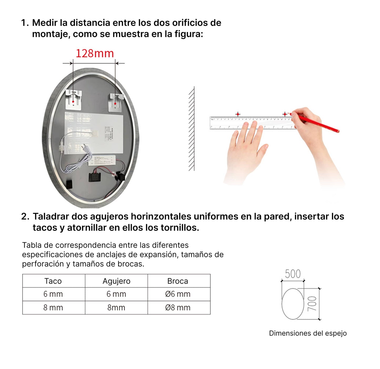 Espejo de baño ovalado con iluminación LED regulable