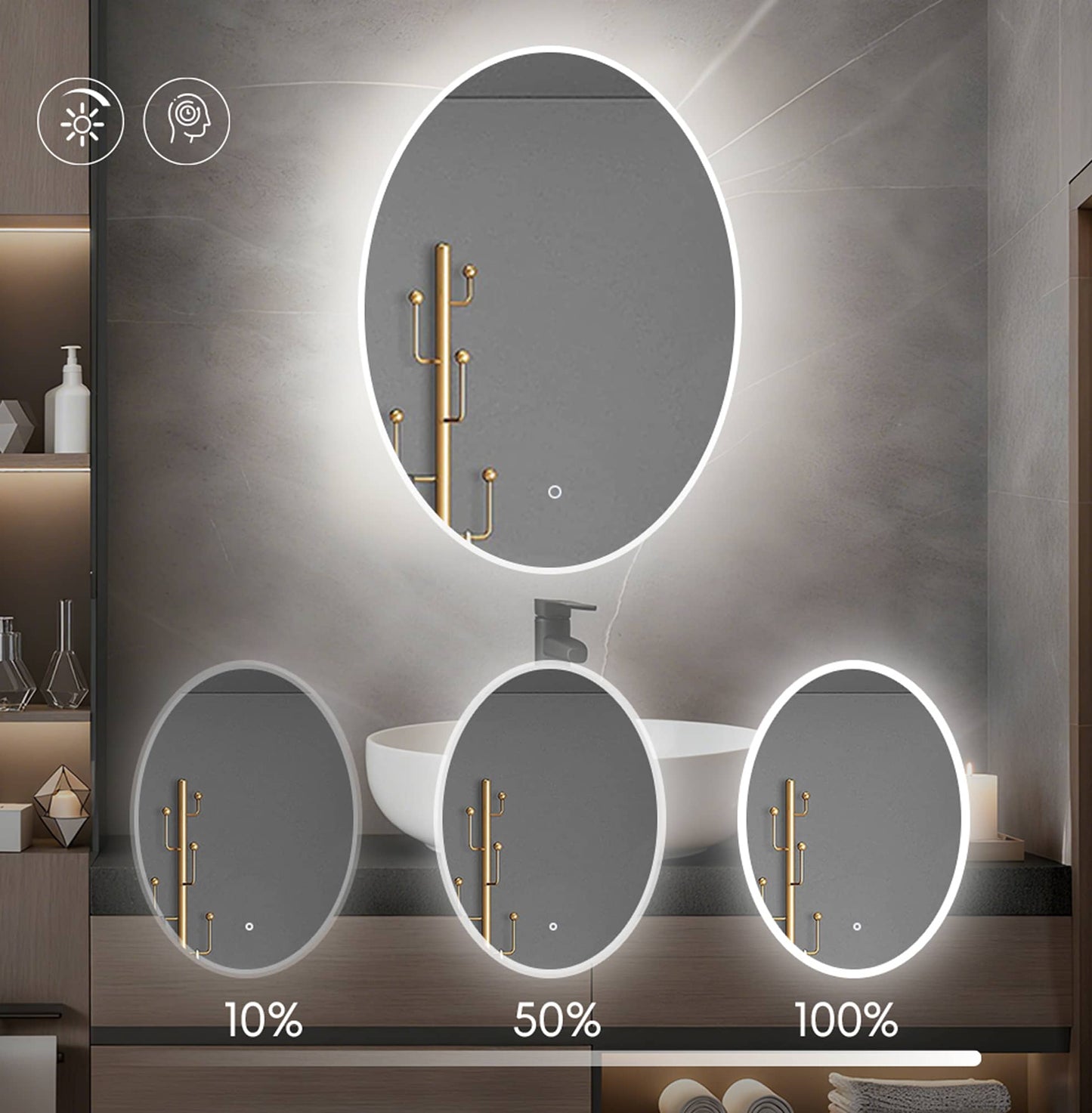 Espejo de baño ovalado con iluminación LED regulable