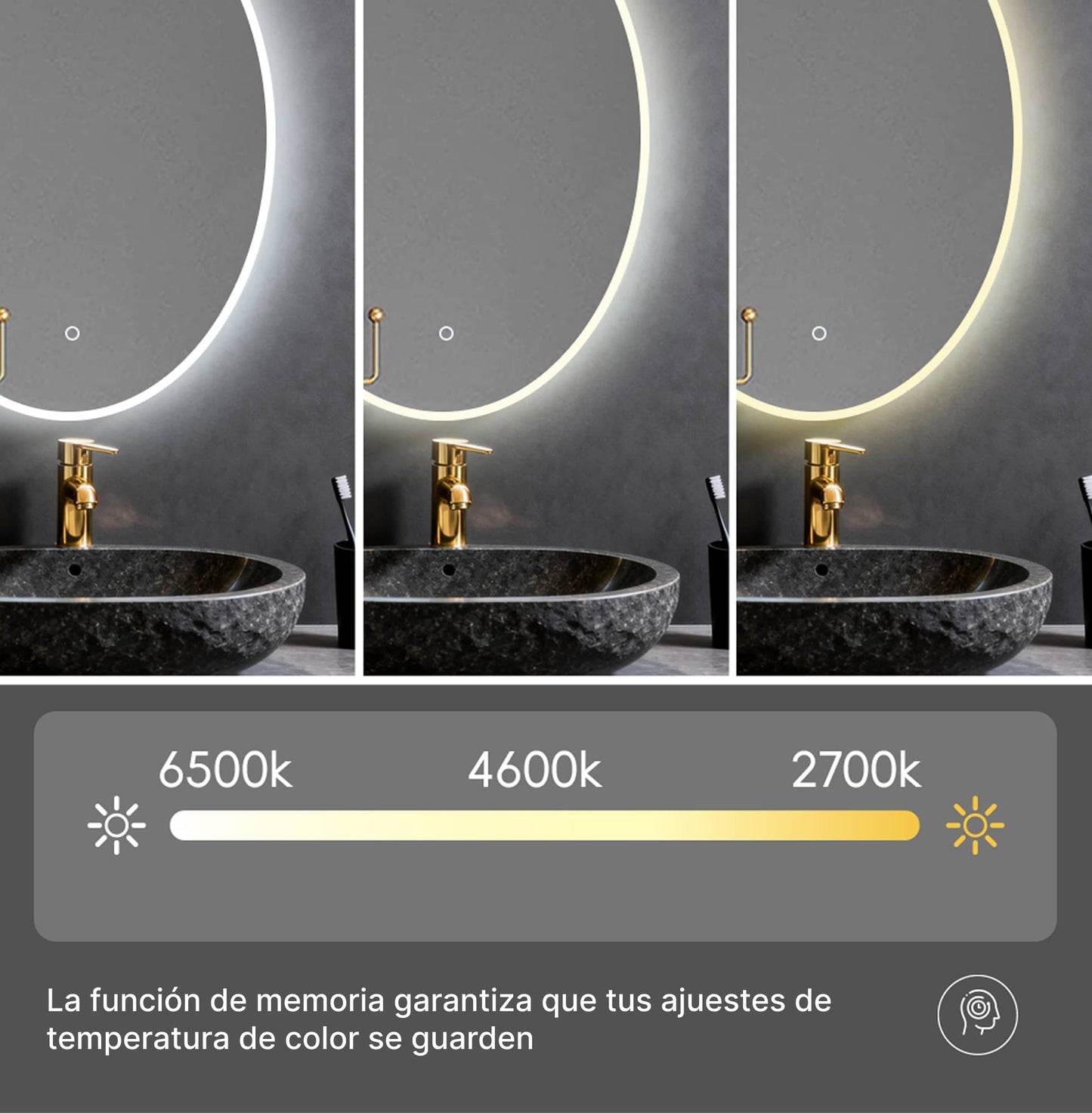 Espejo de baño ovalado con iluminación LED regulable