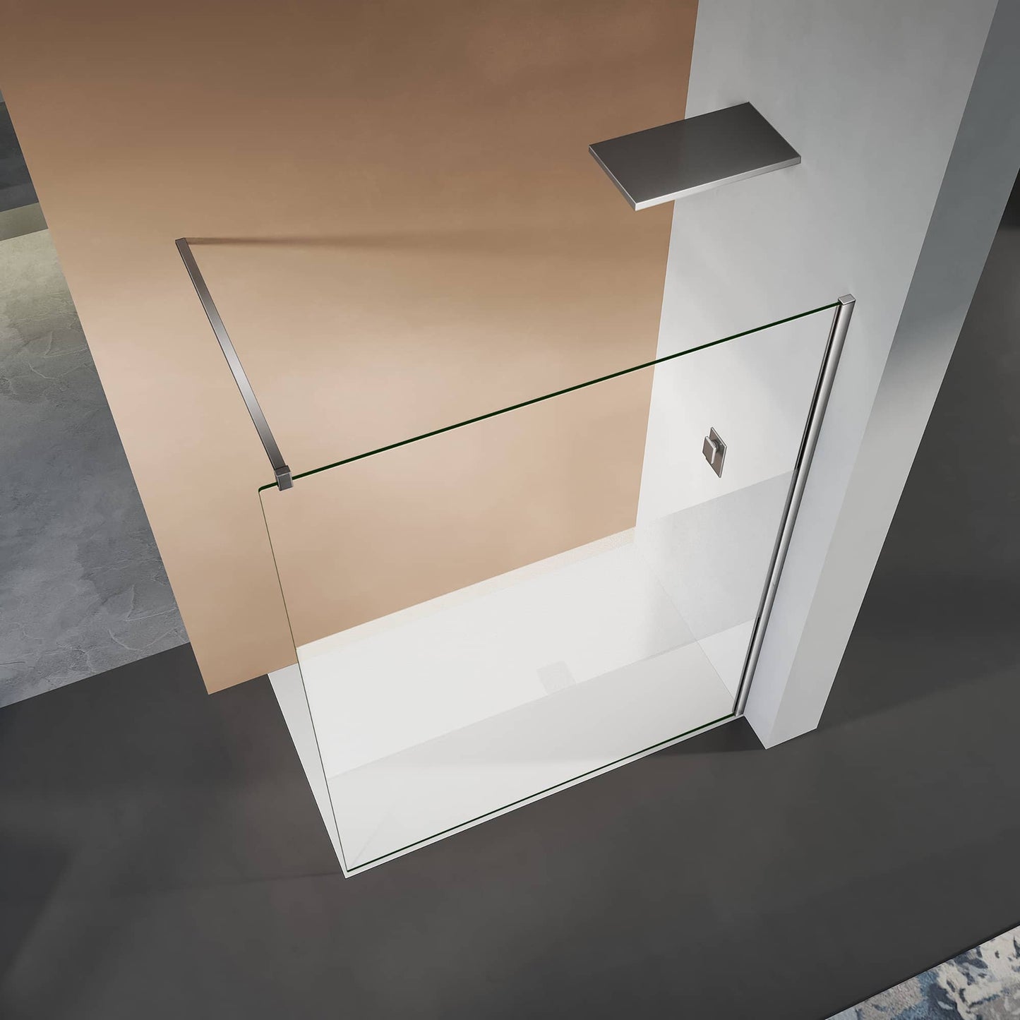 Mampara de ducha con serigrafía central y accesorios en aluminio cromado