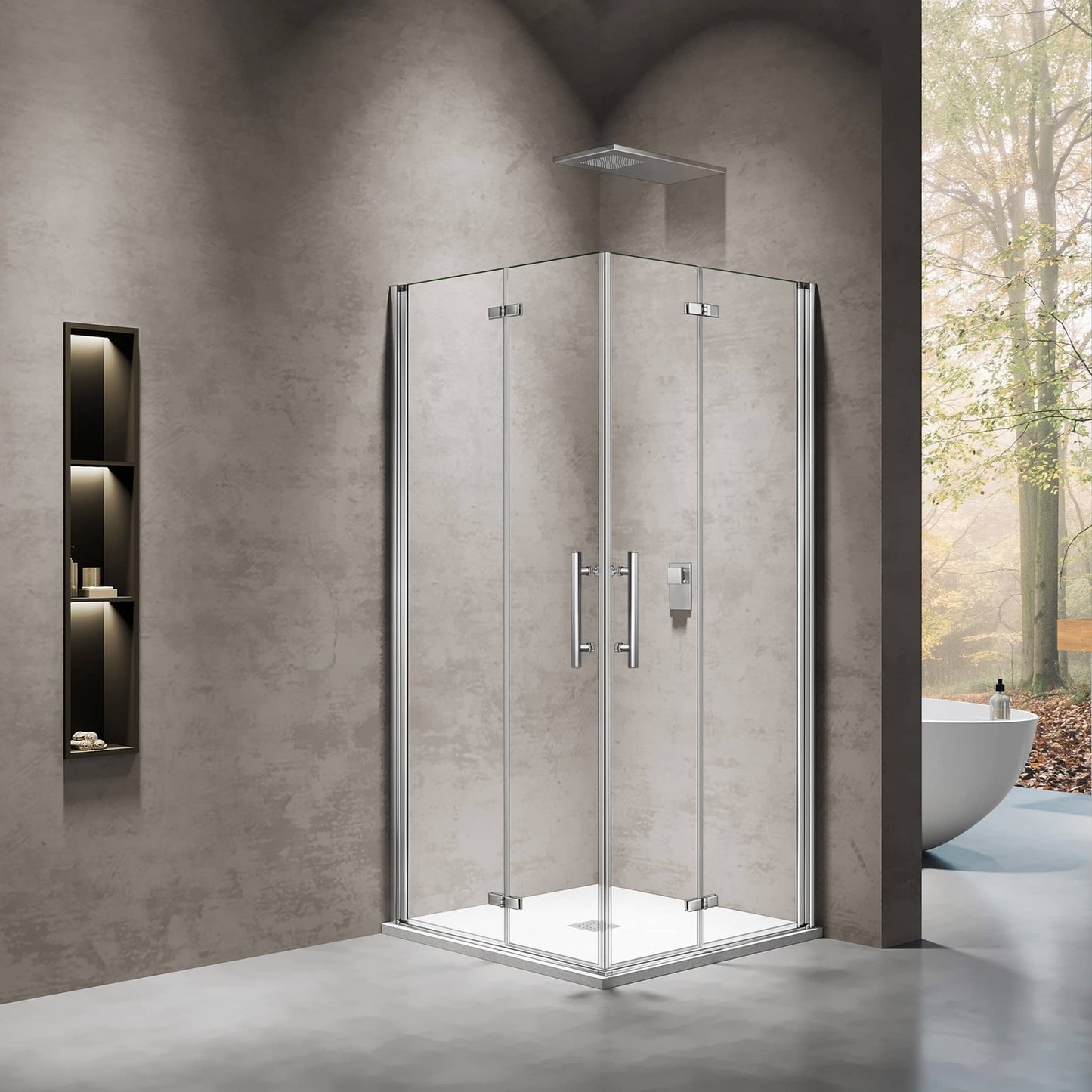 Mampara de ducha de cristal templado transparente de 6 mm con dos puertas pivotantes plegables, altura 195
