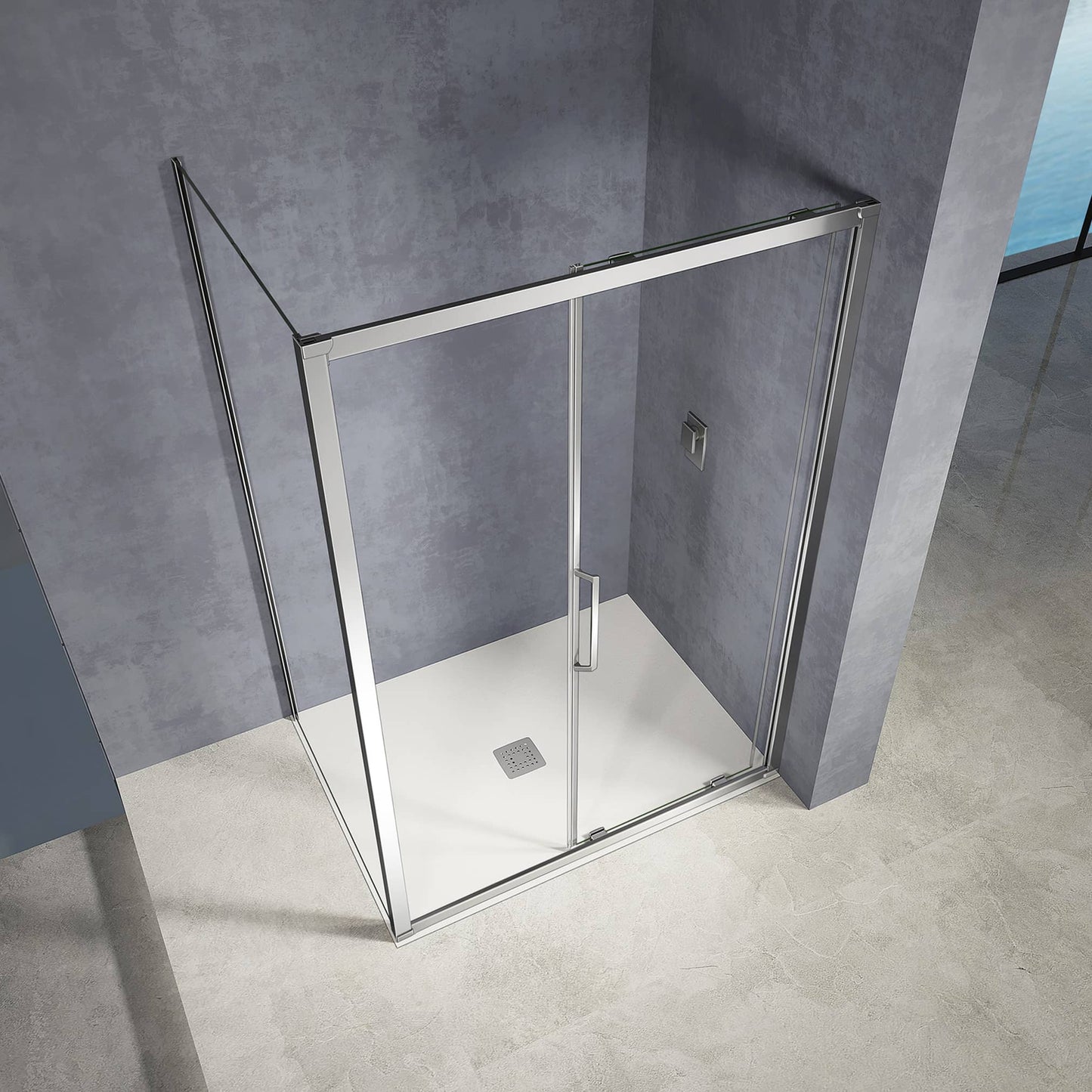 Mampara de ducha corredera de cristal antical de 6 mm con puerta y panel fijo, de 185 cm de altura