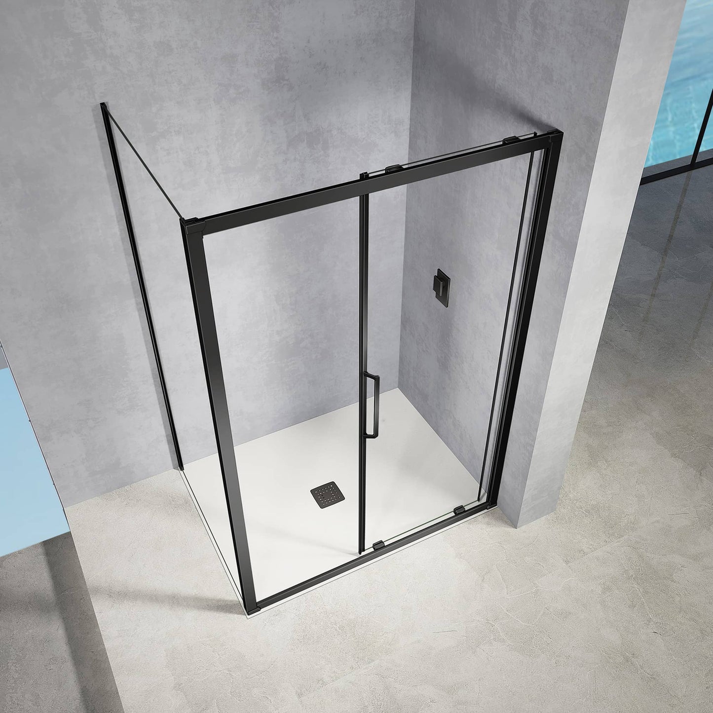 Mampara de ducha corredera de cristal antical de 6 mm con puerta y panel fijo, de 185 cm de altura