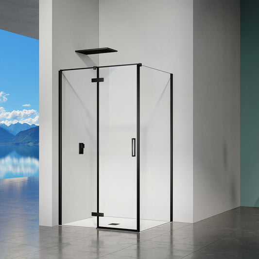 Mampara de ducha de cristal templado transparente de 8 mm con revestimiento antical, puerta pivotante y panel lateral fijo