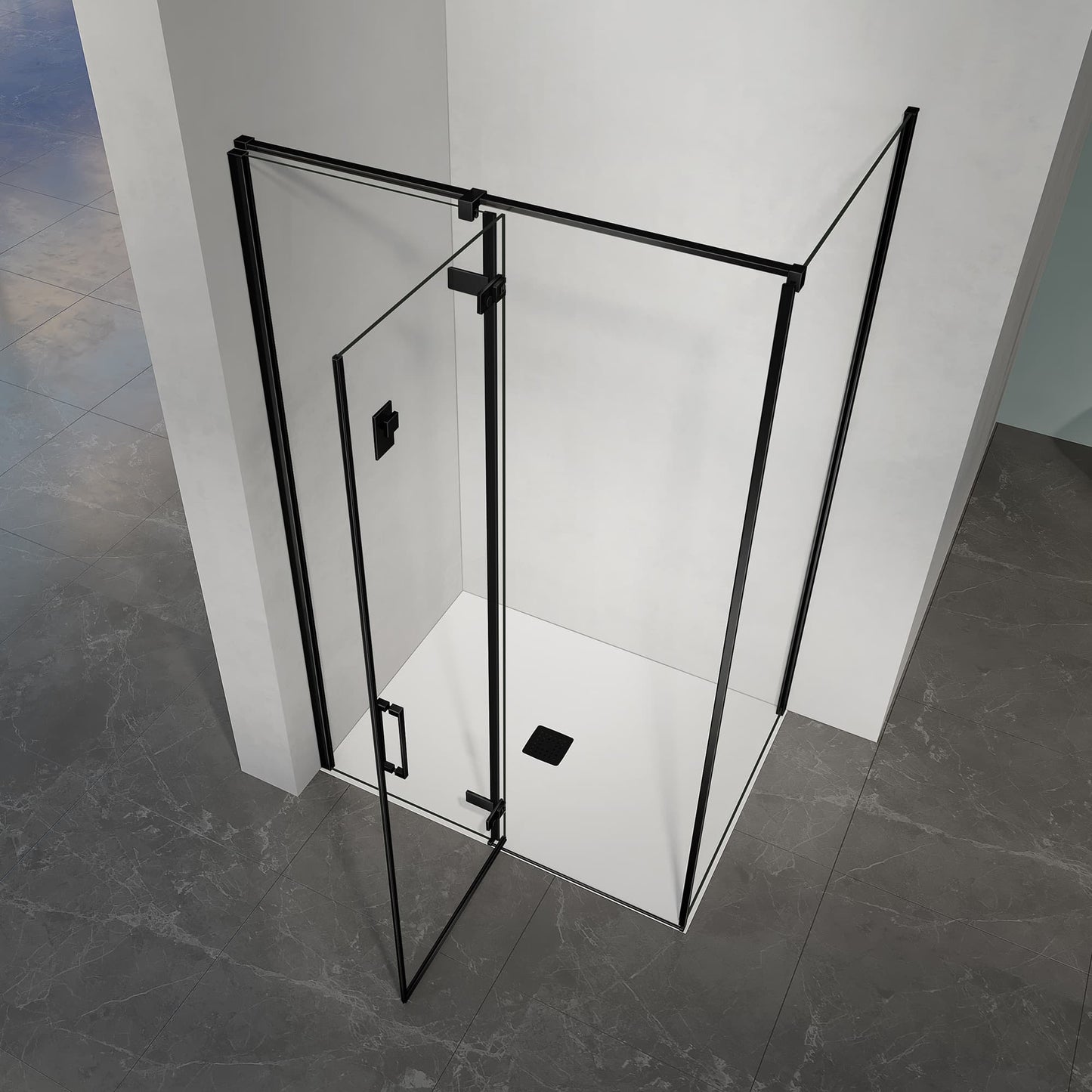 Mampara de ducha de cristal templado transparente de 8 mm con revestimiento antical, puerta pivotante y panel lateral fijo