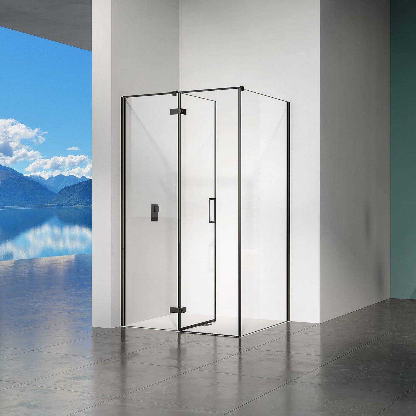 Mampara de ducha de cristal templado transparente de 8 mm con revestimiento antical, puerta pivotante y panel lateral fijo