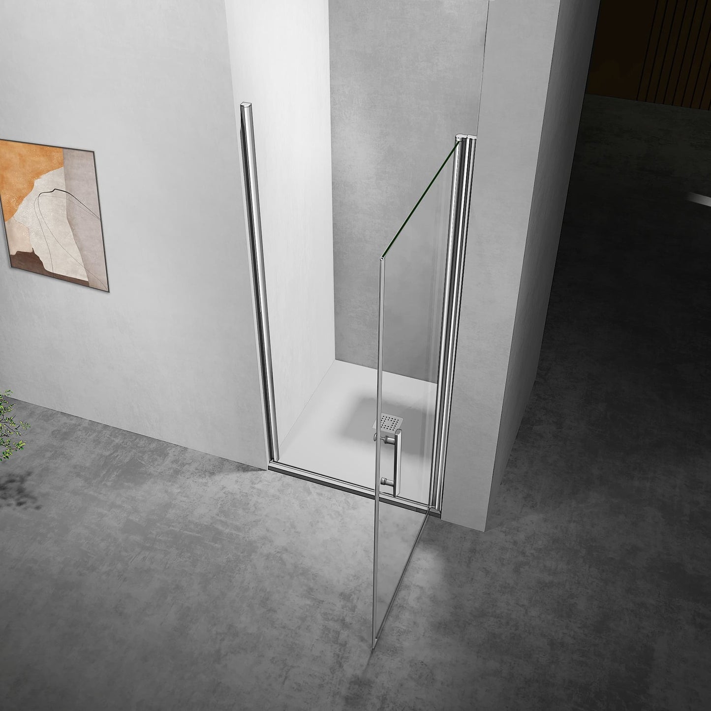 Puerta de ducha pivotante de 197 cm de altura, fabricada en cristal transparente antical