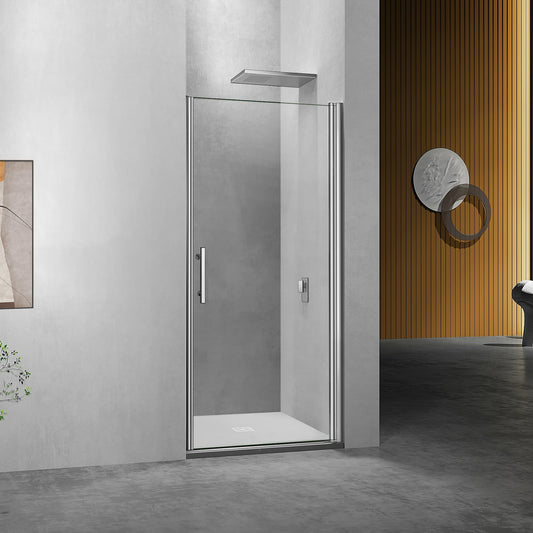 Puerta de ducha pivotante de cristal templado transparente de 6 mm con accesorios de aluminio cromado