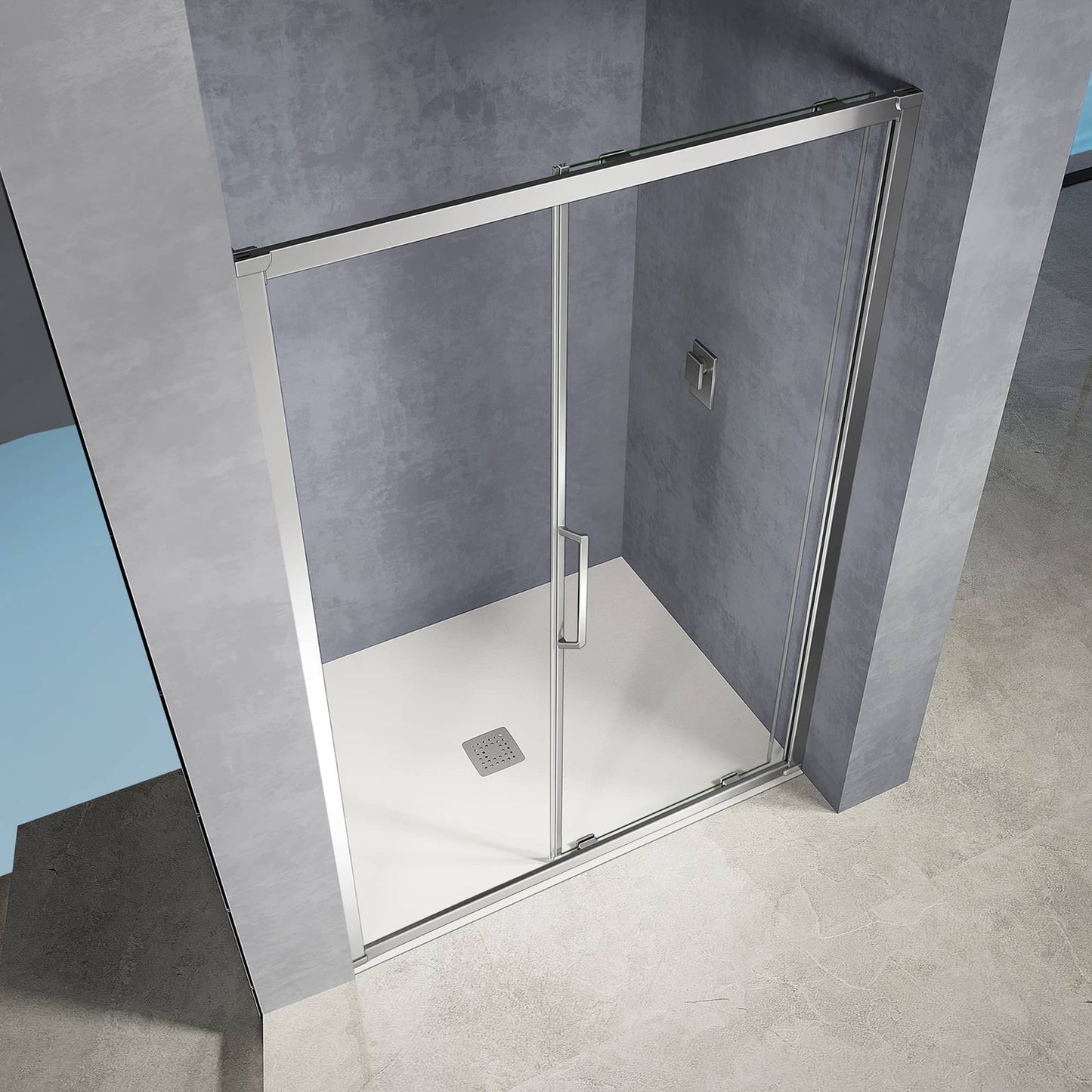 Puerta de ducha de aluminio y cristal transparente de 6 mm, corredera, altura 185 cm