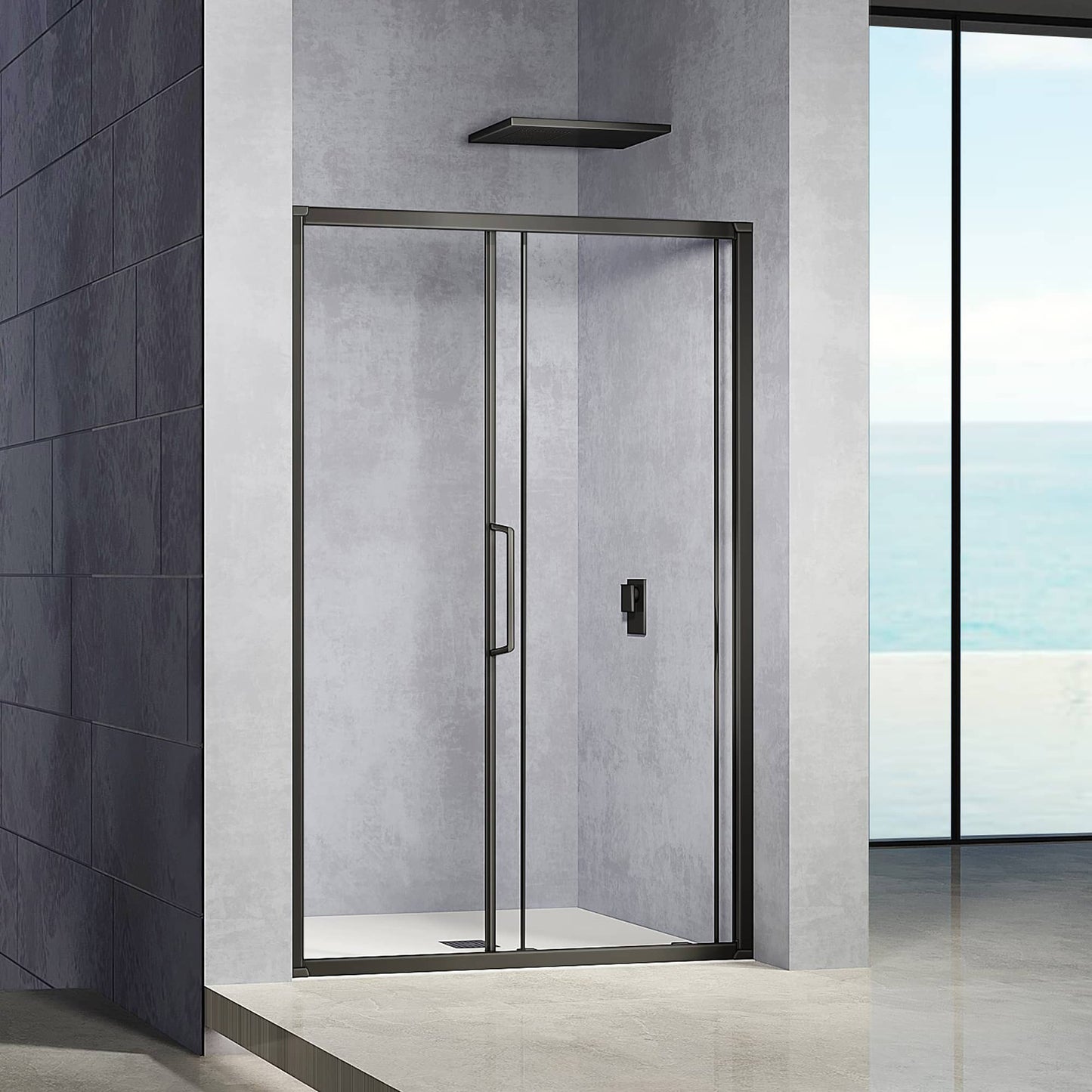 Puerta de ducha de aluminio y cristal transparente de 6 mm, corredera, altura 185 cm