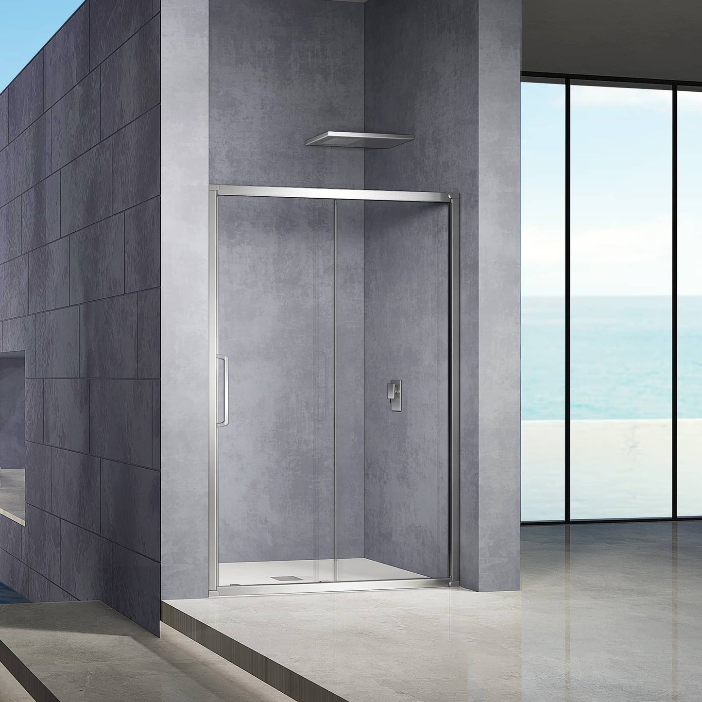 Puerta de ducha de aluminio y cristal transparente de 6 mm, corredera, altura 185 cm